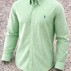 Polo by Ralph Lauren Men's Light Green Plaid Classic Fit Shirt